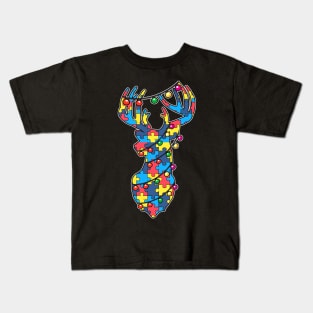 Autism Support Christmas Reindeer Kids T-Shirt